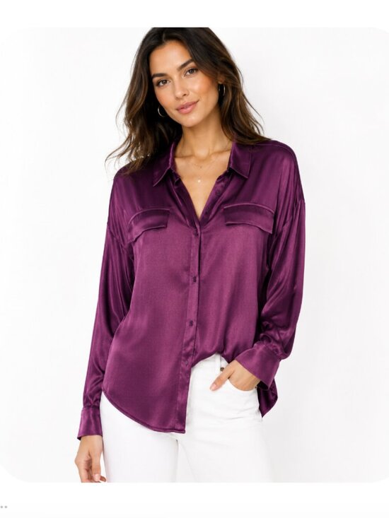Dear John Tops - NWT Dear John  Silky Satin Adrianna  Long Sleeve OVERSIZED XS ( Fits a XS -M)